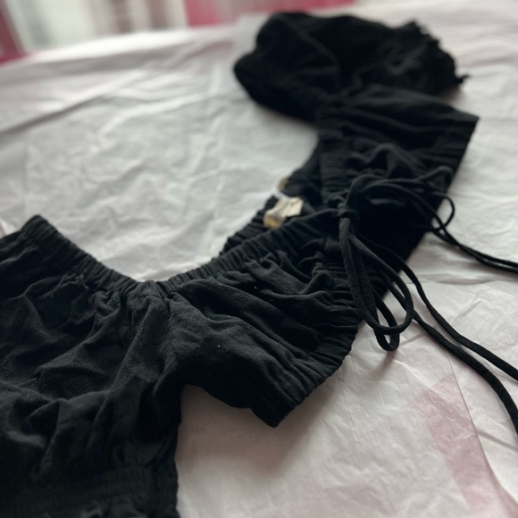 NWT Bittersweet black crop top sz L drawstring peasant puff sleeve topper - Picture 8 of 12